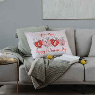 Happy Valentine's Day, Cute Cats With Hearts Lumbar Cushion