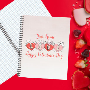 Happy Valentine's Day, Cute Cats With Hearts Notebook