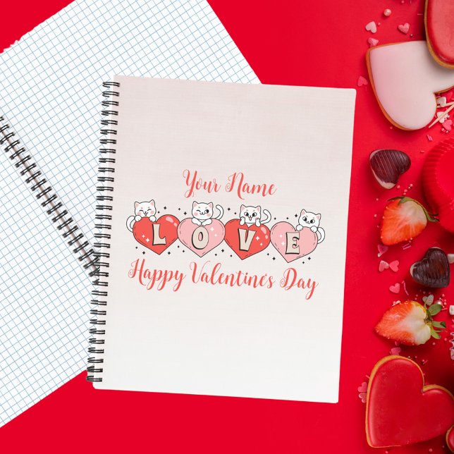 Happy Valentine's Day, Cute Cats With Hearts Notebook (Creator Uploaded)