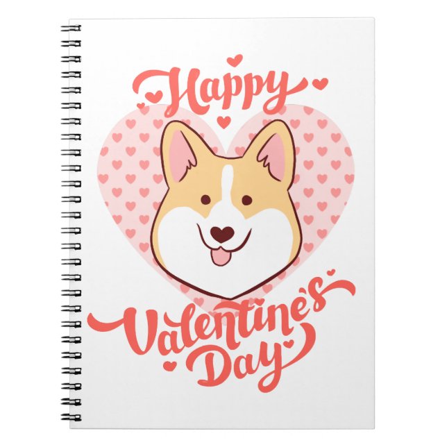 Happy Valentines Day Cute Corgi Dog Notebook (Front)