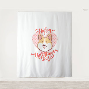 Happy Valentines Day Cute Corgi Dog Tapestry