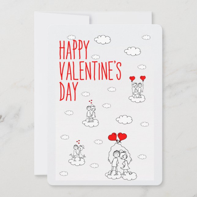 Happy Valentine's Day Cute Couples  Holiday Card (Front)