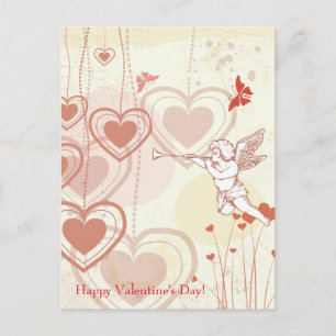 Happy Valentine's Day Cute Cupid Hearts Butterfly Holiday Postcard