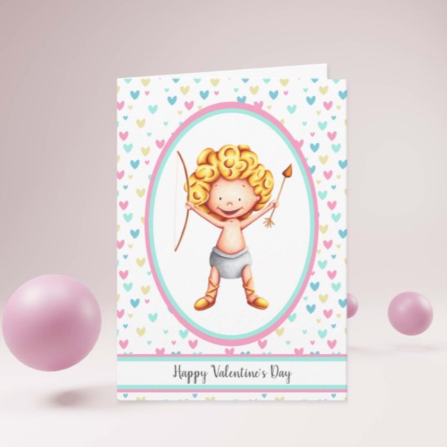 Happy Valentine's Day Cute Cupid Smiling Card (Creator Uploaded)