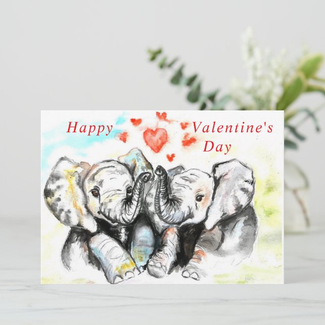 Happy Valentine's Day - Cute Elephants - Romantic (Standing Front)