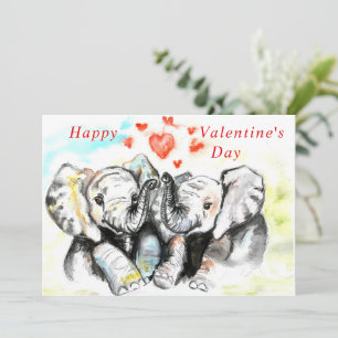 Happy Valentine's Day - Cute Elephants - Romantic