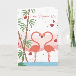 Happy Valentine's Day Cute Flamingo Hearts Bamboo Holiday Card