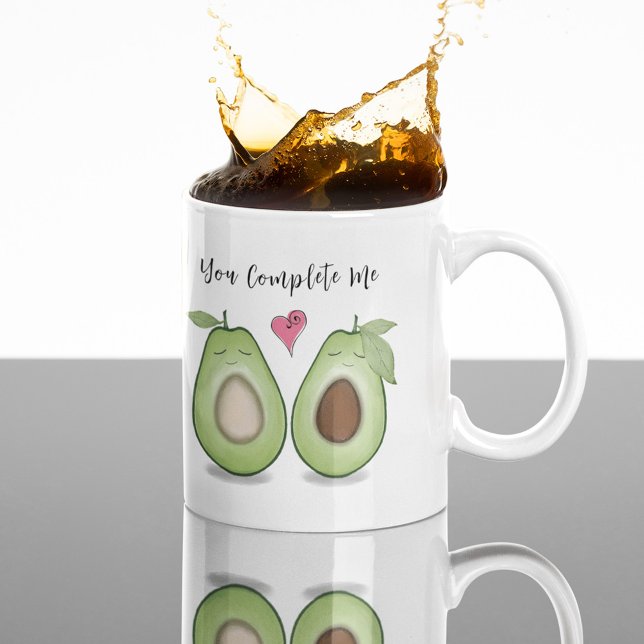Happy Valentine's Day Cute Funny Simple Avocados Coffee Mug (Cute Whimsical Valentine's Day Avocado Mug with "you Complete Me" Wording)