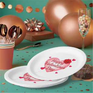 Happy Valentine's Day cute Heart Paper Plate