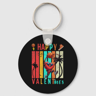 Happy Valentines Day Cute Heart Playing Basketball Key Ring