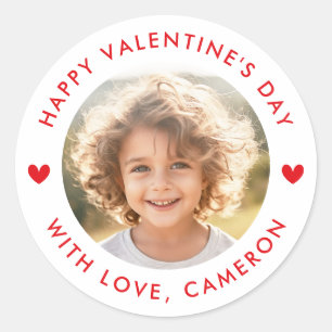 Happy Valentines day cute hearts red white Classic Round Sticker