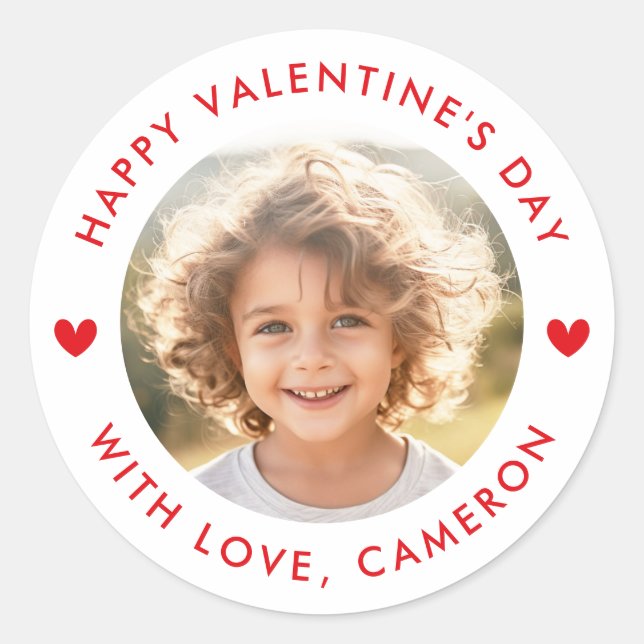 Happy Valentines day cute hearts red white Classic Round Sticker (Front)