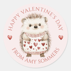 Happy Valentine's Day Cute Hedgehog Classic Round Sticker