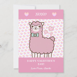 Happy Valentine's Day Cute Llama Blush Pink Hearts Holiday Card