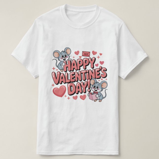 happy-valentines-day-cute-mice-hearts-typography-t T-Shirt (Design Front)
