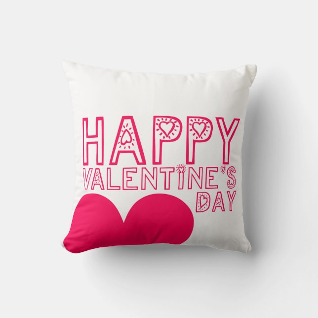 Happy Valentine's Day Cute Modern Square Pillow (Front)