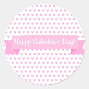 Happy Valentine's Day   Cute Pink Hearts Pattern Classic Round Sticker