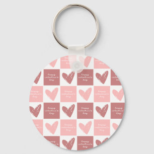 Happy Valentine's Day Cute Pink Hearts Pattern Key Ring