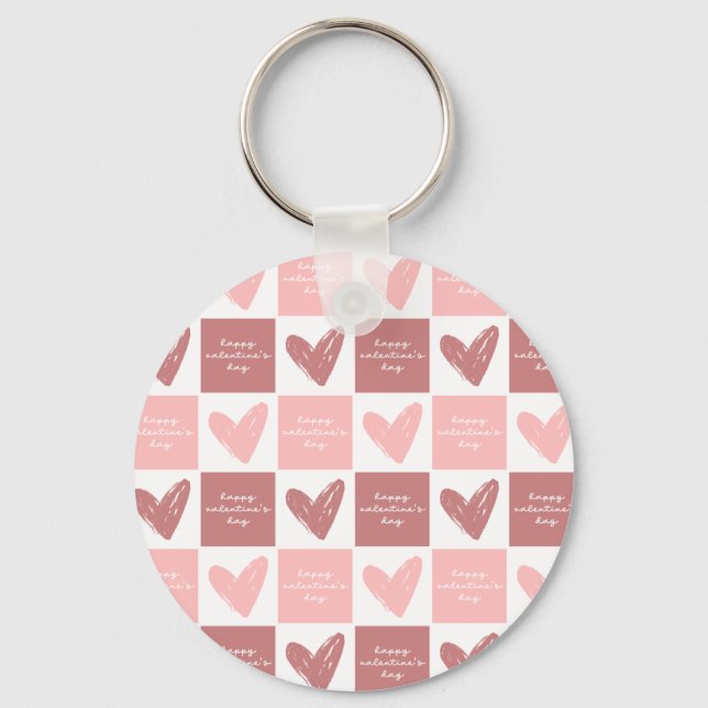 Happy Valentine's Day Cute Pink Hearts Pattern Key Ring (Front)