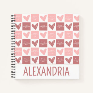 Happy Valentine's Day Cute Pink Hearts Pattern Notebook