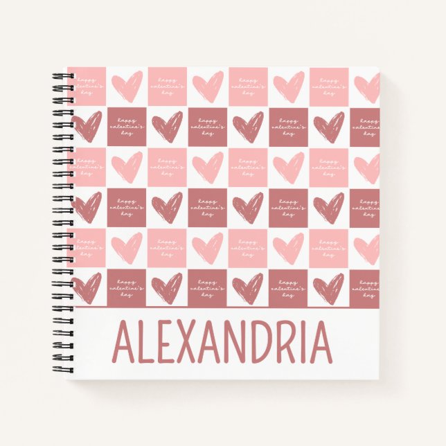 Happy Valentine's Day Cute Pink Hearts Pattern Notebook (Front)