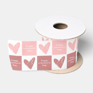 Happy Valentine's Day Cute Pink Hearts Pattern Satin Ribbon