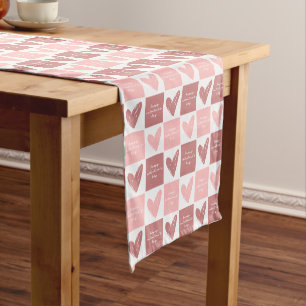 Happy Valentine's Day Cute Pink Hearts Pattern Short Table Runner