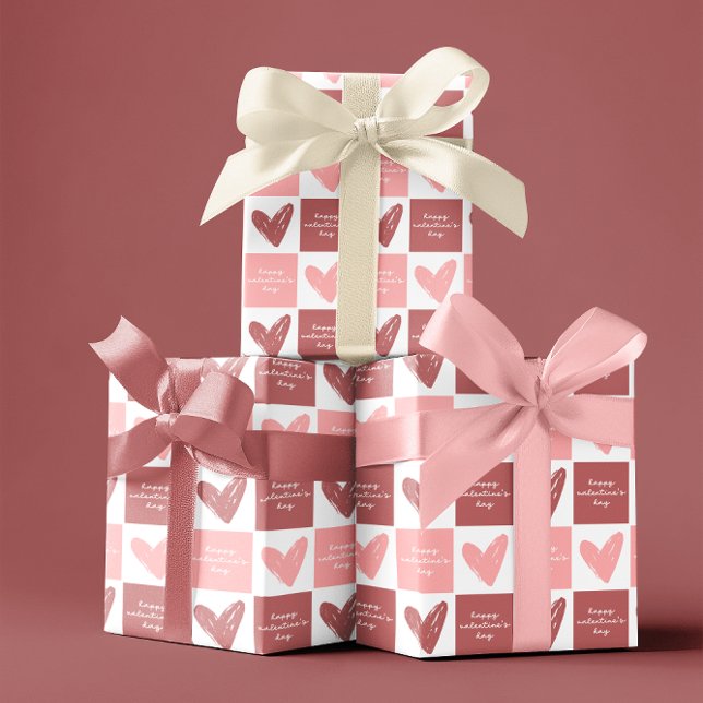 Happy Valentine's Day Cute Pink Hearts Pattern Wrapping Paper Sheet (Creator Uploaded)