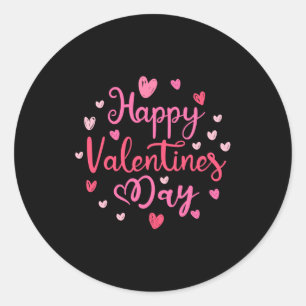 Happy Valentines Day Cute Pink Hearts T Shirt Classic Round Sticker