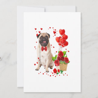 Happy Valentines Day Cute Pug _ Heart Flowers Boys Announcement