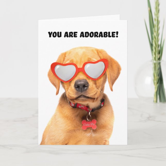 Happy Valentine's Day Cute Puppy in Heart Glasses Holiday Card (Front)