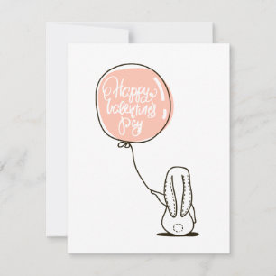 Happy Valentines day. Cute rabbit. Pink peach kids Holiday Card