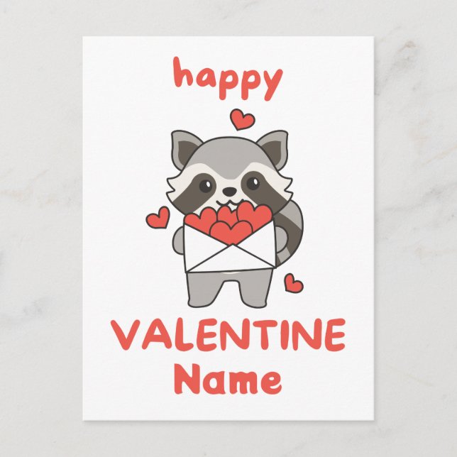 Happy Valentine's Day cute Racoon Postcard (Front)