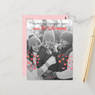 Happy Valentines Day Cute Red Hearts Family Photo Postcard