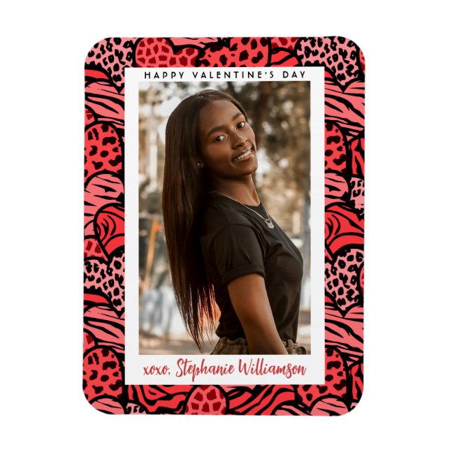 Happy Valentines Day Cute Red Jungle Hearts Photo Magnet (Vertical)