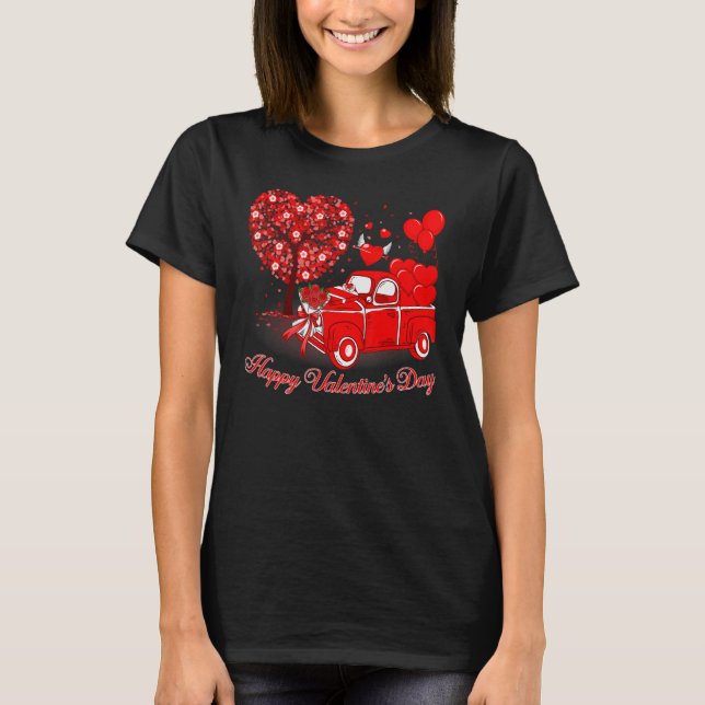 Happy Valentines Day Cute Red Truck Heart Matching T-Shirt (Front)