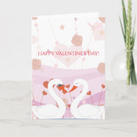 Happy Valentine's Day Cute Romantic Swans Roses