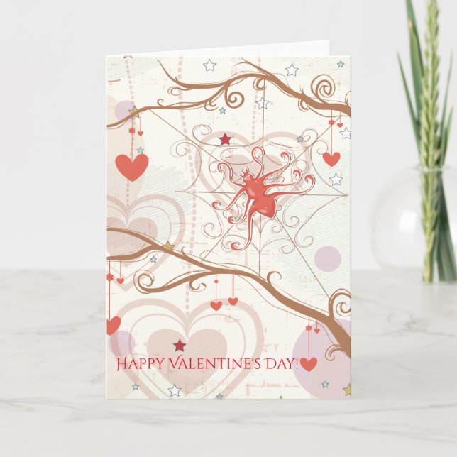 Happy Valentine's Day Cute Spider Web Hearts Holiday Card (Front)