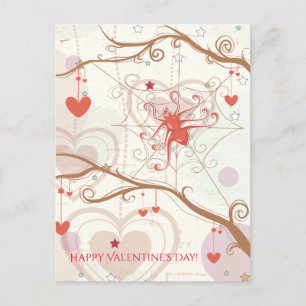Happy Valentine's Day Cute Spider Web Hearts Holiday Postcard