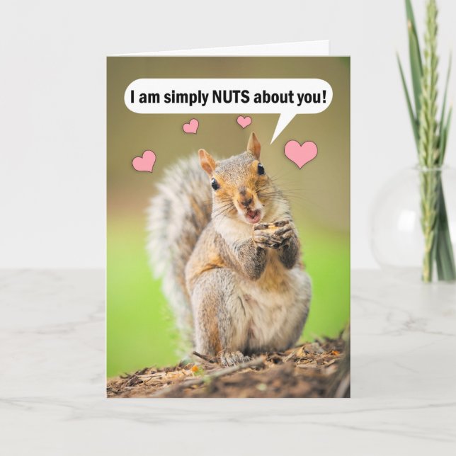 Happy Valentine's Day Cute Squirrel Nuts About You Holiday Card (Front)