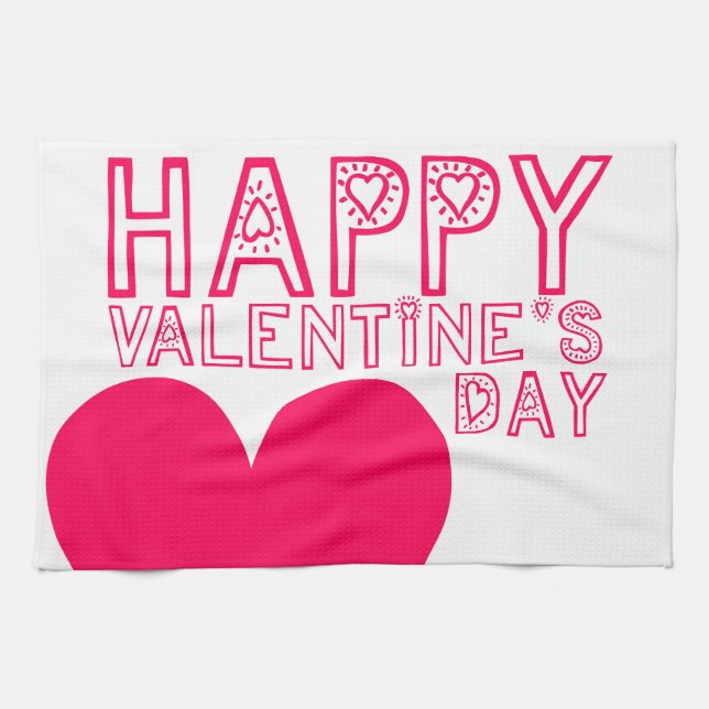 Happy Valentine's day Cute typography Kitchen T Tea Towel (Horizontal)