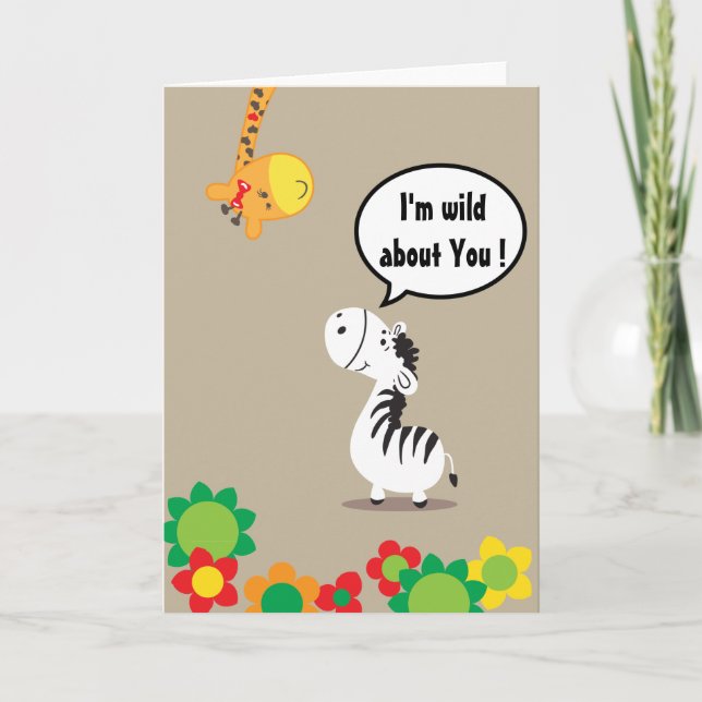 Happy Valentines Day cute zebra and giraffe Holiday Card (Front)