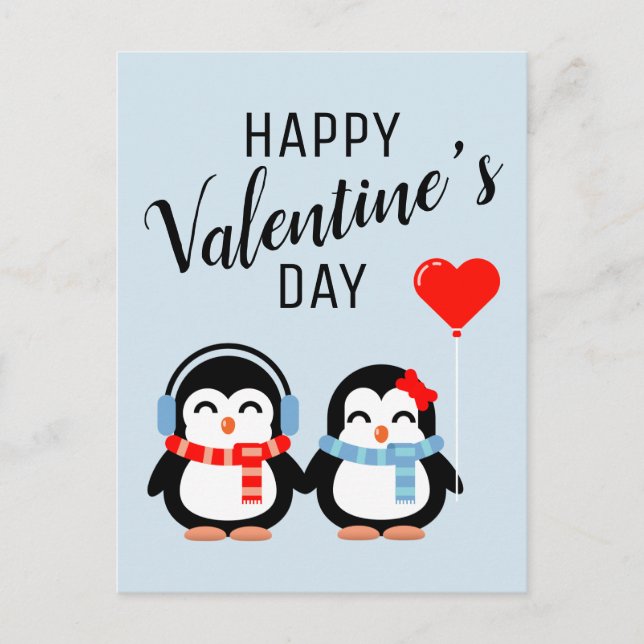 Happy Valentine's Day | Cutie Pie Penguins Postcard (Front)