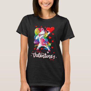 Happy Valentines Day Dabbing Unicorn Heart Rainbow T-Shirt