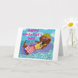 Happy Valentine's Day Dachshund Beach Bum  Card