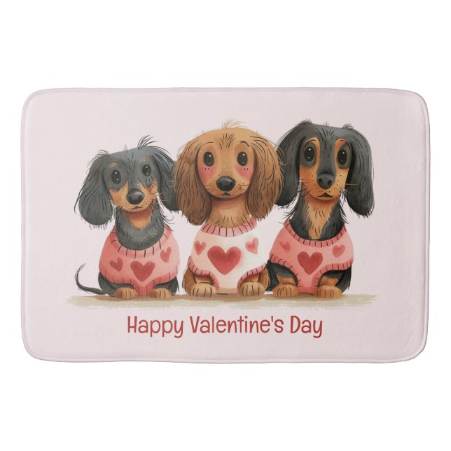 Happy Valentines Day Dachshund Dogs Bath Mat (Front)