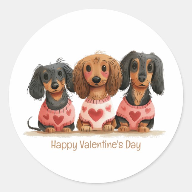Happy Valentines Day Dachshund Dogs Classic Round Sticker (Front)