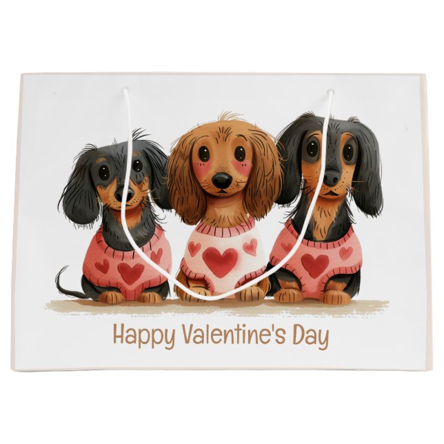 Happy Valentines Day Dachshund Dogs Large Gift Bag (Front)