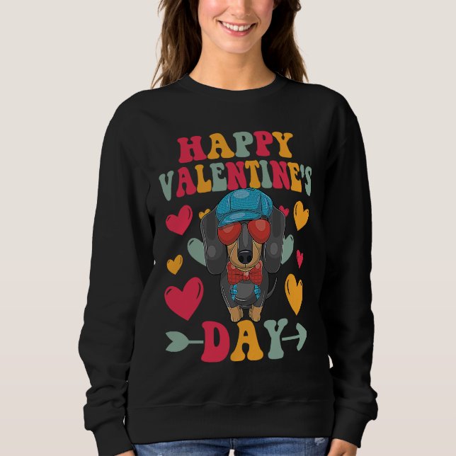 Happy Valentines Day Dachshund Heart Love Groovy Sweatshirt (Front)