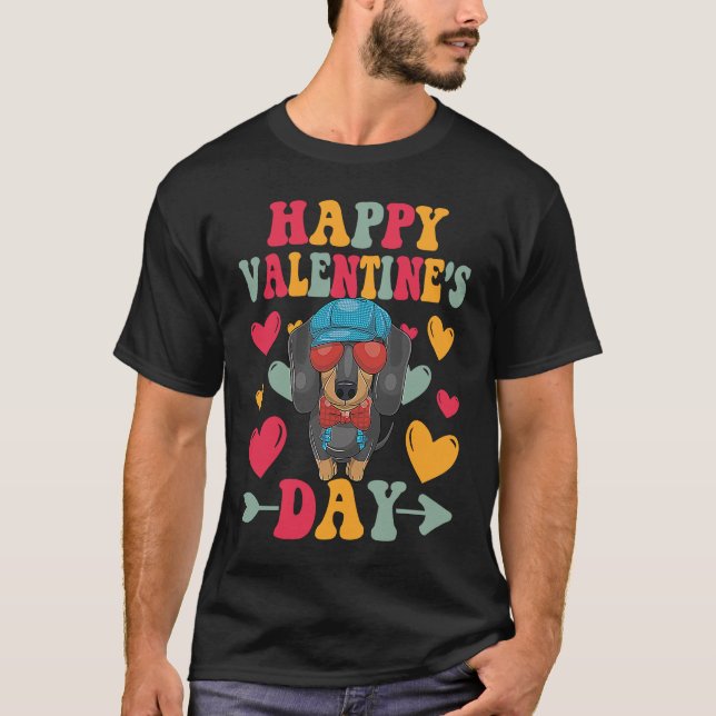 Happy Valentines Day Dachshund Heart Love Groovy T-Shirt (Front)